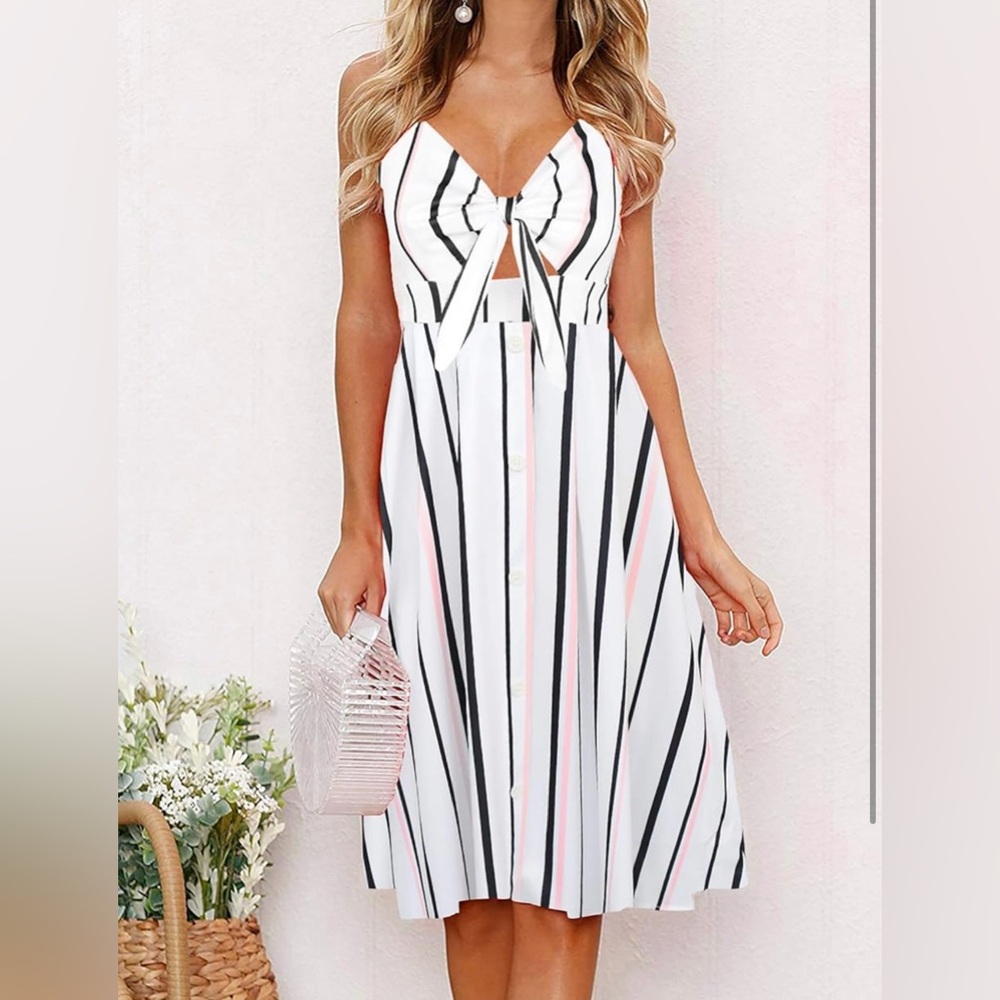 Black and White Tie Front A-Line Midi Dress
